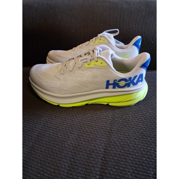HOKA ONE ONE Y Clifton 9 Youth 5.5/Women 7 MD 1131170 STLC Gray Volt Blue NEW - Picture 1 of 9